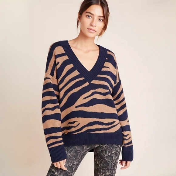 Anthropologie Varley Calvert Striped Merino Wool Blend Sweater - Picture 1 of 7